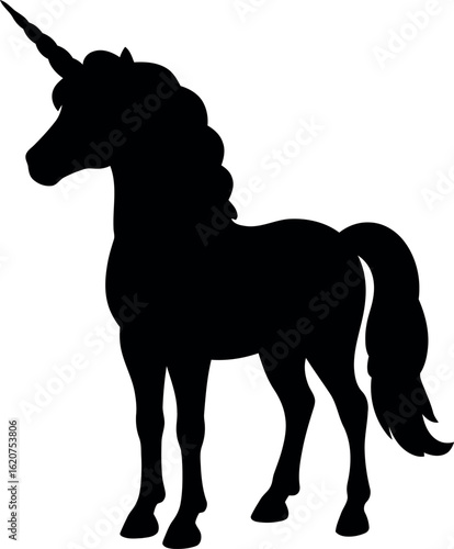 Black unicorn silhouette on white background