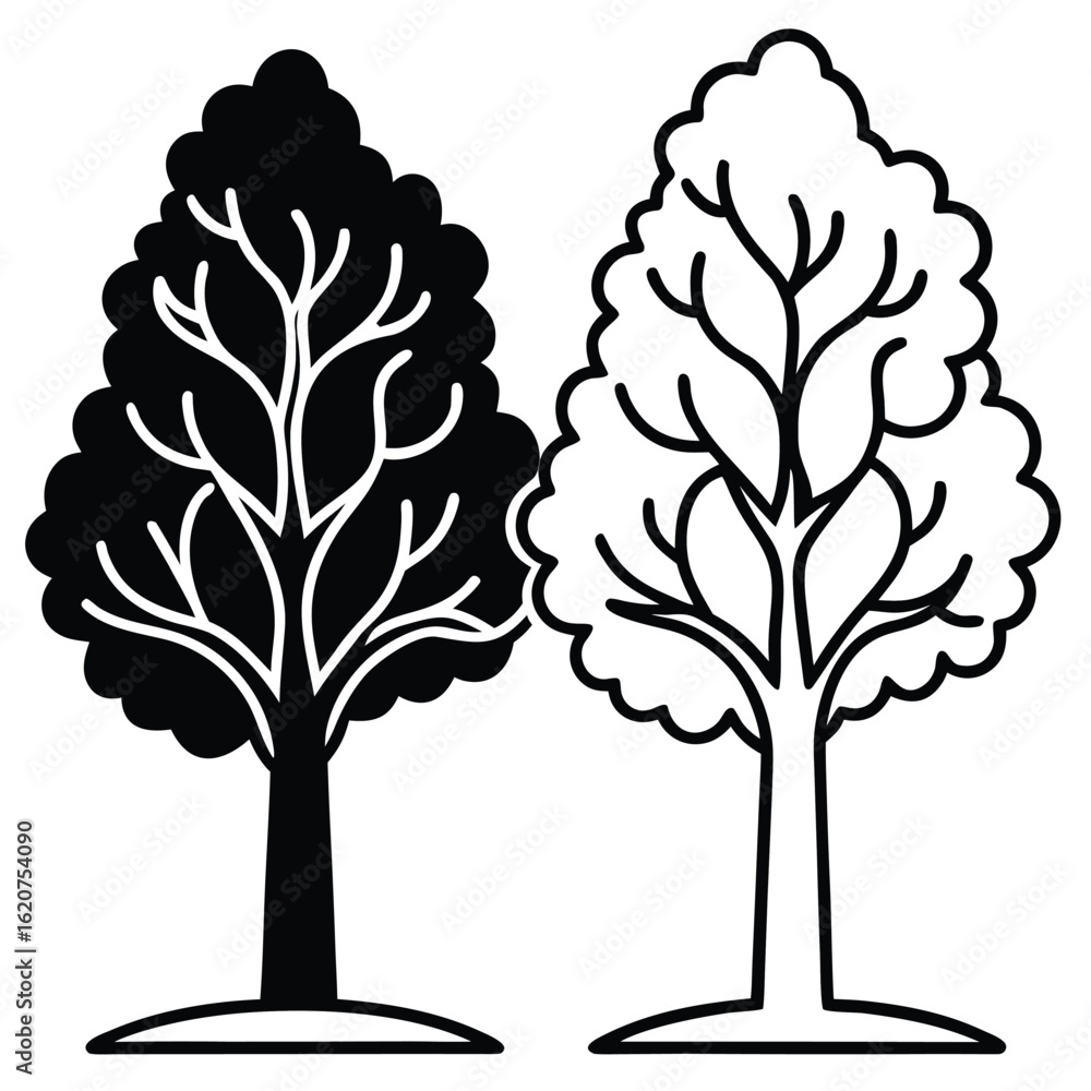 Obraz premium Two Stylized Trees One Black One White With Branches Visible