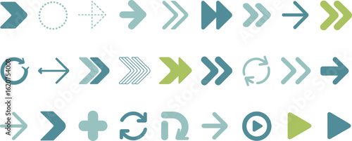 Assorted Arrows Set, Directional Signs, Navigation Elements, Turquoise, Green