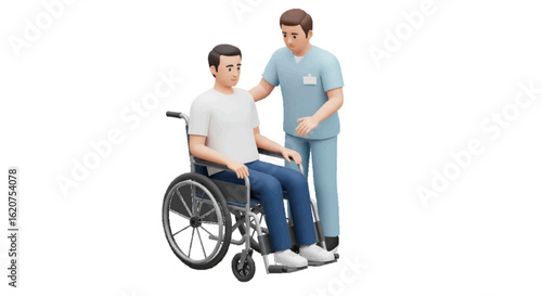 3D vector of patient in wheelchair with nurse
