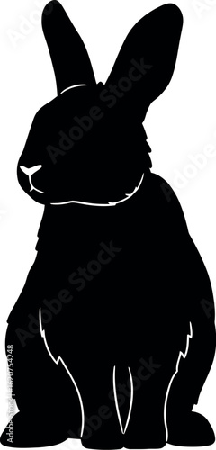 Black rabbit silhouette sitting minimalist animal art