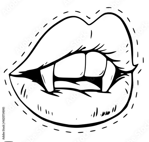 Vampire lips with fangs isolated