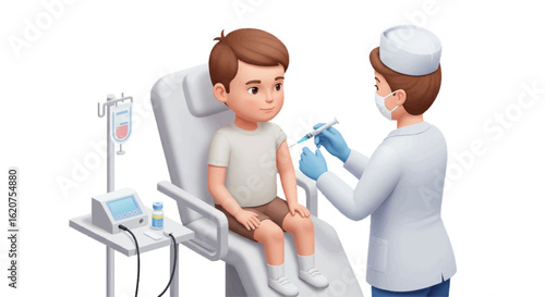 3D vector of a child getting vaccine