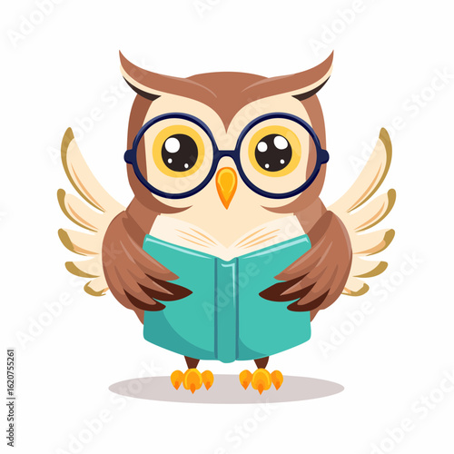 Wise Owl: A charming illustration of an owl, adorned with glasses, engrossed in reading a book. The artwork captures the essence of knowledge, wisdom, and learning, perfect for educational themes.