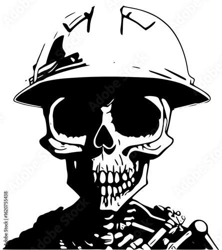 Skeleton wearing hard hat