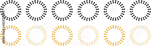 Diamond Shaped Petal Circles in Black, Gold, and Beige on a White Background