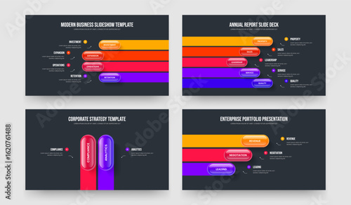 Creative Forecast 4 5 2 3 Step Diagram Frame Template Bundle. Product Proposal Four Five Two Three Option Infographic Slide Layout Vector Illustration Set.