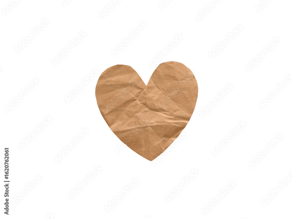 Fototapeta premium crumpled brown paper heart cutout PNG