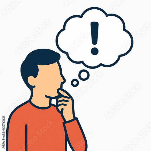 Man thinking and finding a solution with an exclamation mark.