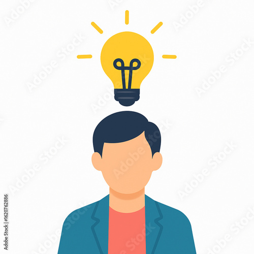 Man with a lightbulb over his head symbolizing a new idea.
