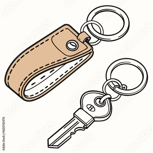 Leather key fob and metal key on a ring