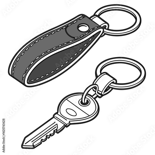 Leather key fob and house key illustration