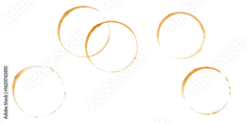 coffee cup stain rings on white background, isolated PNG