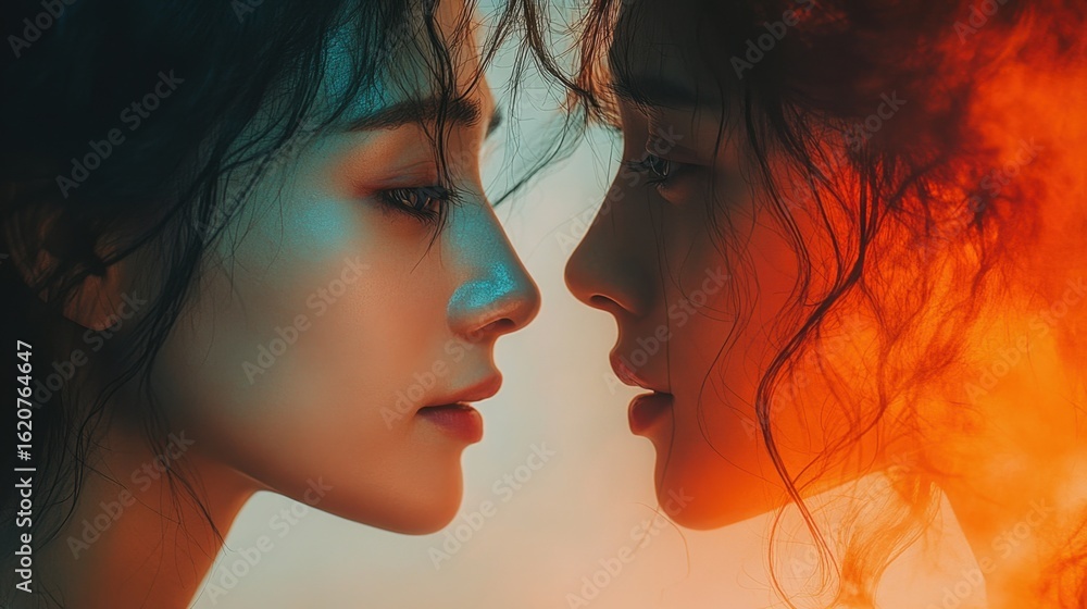Naklejka premium Two women facing each other in a close up