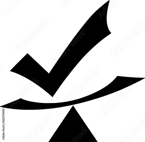 Balanced Check Mark on a Triangle Symbolizing Approval and Correctness in Black Shade