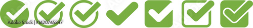 Green Check Mark Set Icons Approval Signs on Transparent Background Shapes Design