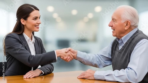 Wallpaper Mural Professional Handshake Between Young Businesswoman and Senior Client in Office Setting Torontodigital.ca