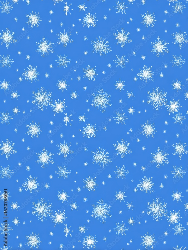 White snowflakes on a plain white or blue background, highlighting their unique symmetrical patterns. SEAMLESS PATTERN. SEAMLESS WALLPAPER. White snowflakes on a plain white or blue background, highlighting their unique symmetrical patterns. SEAMLESS PATTERN. SEAMLESS WALLPAPER.