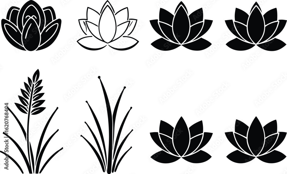 Obraz premium Plants and Flowers Icon Set for Creative Design. Modern Plants and Flowers Icon Set for Digital Artwork. High Quality Plants and Flowers Icon Set for Branding. Plants and Flowers Icon Set for Web