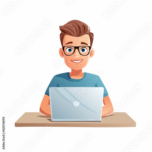Laptop User: Illustration of a person, sitting at a desk and engrossed in work, using a laptop, representing the contemporary blend of professional and technology.