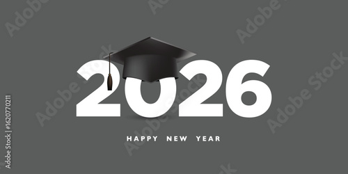 2026 number with black cap, graduate class logo. Graduate class template logo with diploma, laurel wreath, and graduation cap. Congratulations event, T-shirt, party, for high school college graduates.