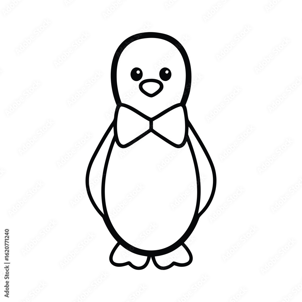 Fototapeta premium outline penguin with bow tie cartoon 