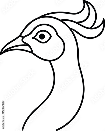 peacock head icon outline vector illustration on transparent background