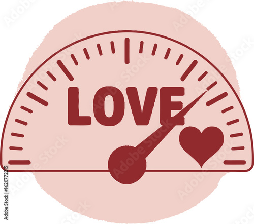 Love Meter Design with Heart Symbol, Romance Gauge, Red Color on White Background