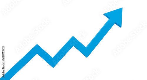 Blue arrow indicating upward trend and growth, isolated on white background