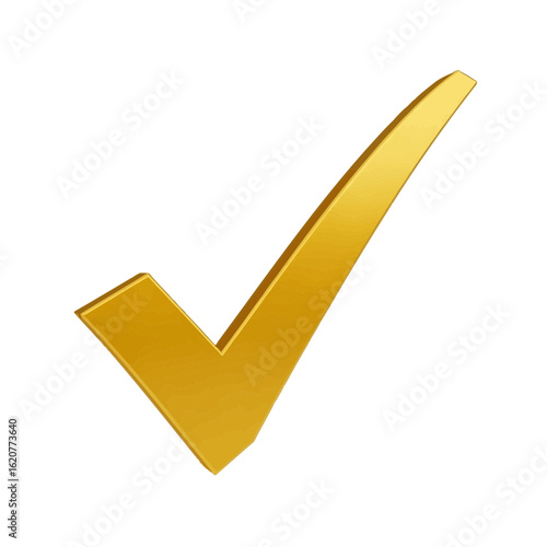 Golden check mark on white background representing approval success and positive confirmation of a correct choice