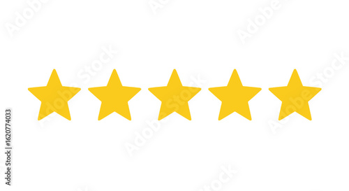 Five golden stars represent an excellent rating for customer satisfaction and positive feedback on service or product quality
