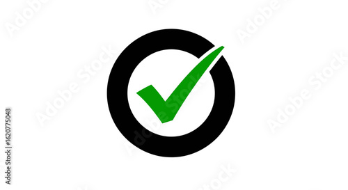Green check mark inside a black circle indicating approval or a correct choice on a white background