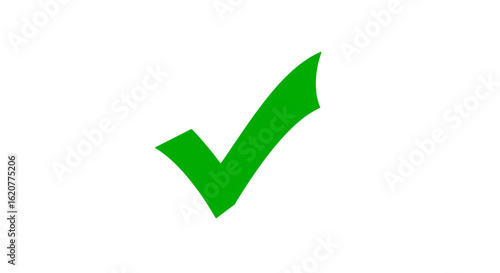 A simple green check mark on a white background signifies approval, agreement, or a task completed successfully