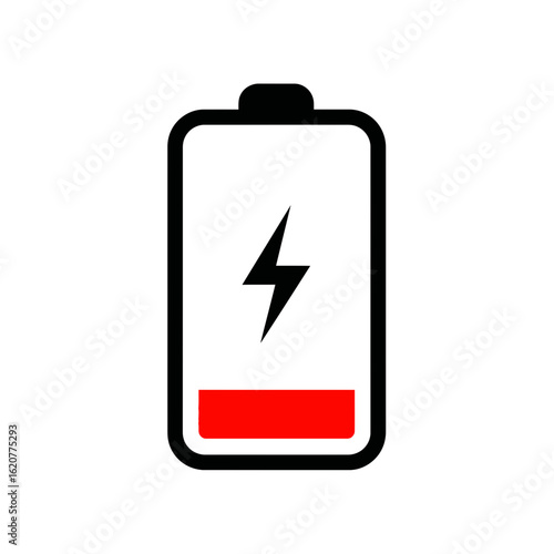 A low battery icon with a red bar indicating the power level is low and needs to be recharged soon