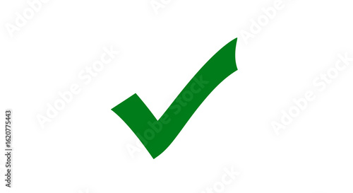 Green check mark isolated on white background, symbolizing correctness, success, and approval