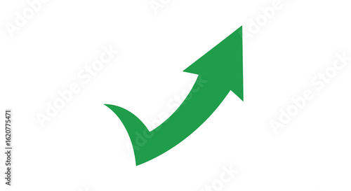 Green arrow indicating upward growth and progress, isolated on white background