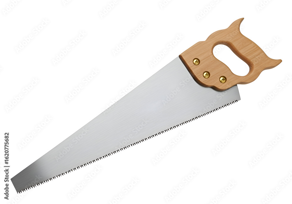 A hand saw with a wooden handle. A hand saw with a wooden handle.
