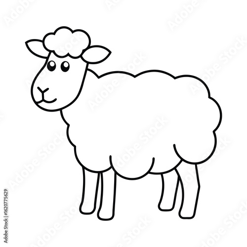  outline sheep cartoon on white background
