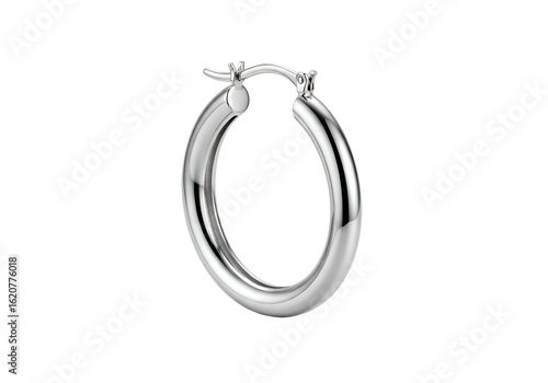 Polished silver hoop earring.