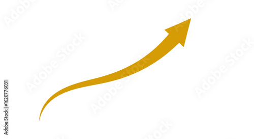 A golden arrow curves upward indicating growth and success in business and financial markets with a clear direction