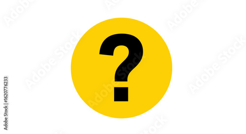 A large black question mark inside a bright yellow circle, isolated on a white background, symbolizing a question or uncertainty