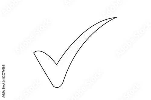 Simple black outline of a check mark symbol isolated on white background, representing correctness and approval