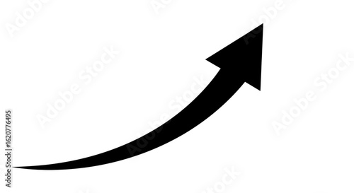 A black arrow curves upwards, indicating growth and progress, isolated on a white background