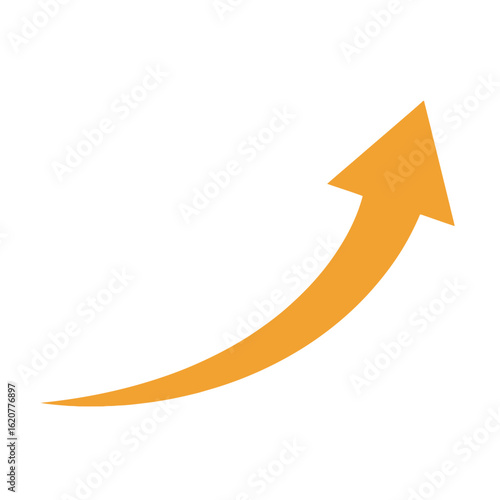 An orange arrow curving upward symbolizes growth progress and positive direction towards achieving goals