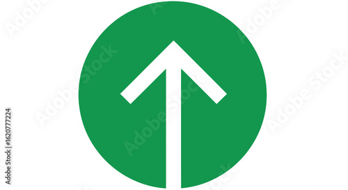 Green circle with a white arrow pointing upwards, isolated on a white background