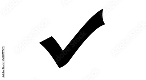 A simple black check mark on a white background indicating approval or a completed task in a minimalist design