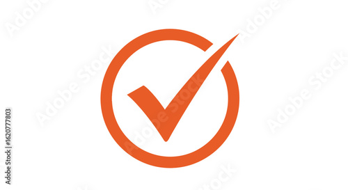 Orange check mark inside a circle indicating approval or completion of a task on a white background