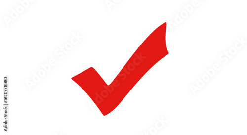 A single red check mark symbol isolated on a white background, representing correctness and approval
