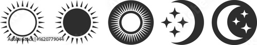 Sun Moon Star Icons Celestial Bodies Astrological Sign Day Night Cycle Symbols