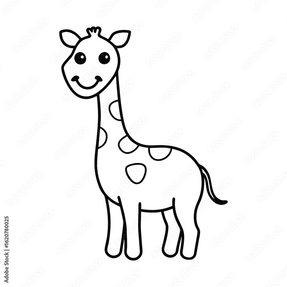Fototapeta premium outline smiling giraffe cartoon on white background